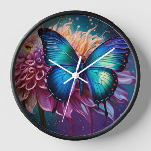 Blauer Schmetterling und der Dahlia Uhr