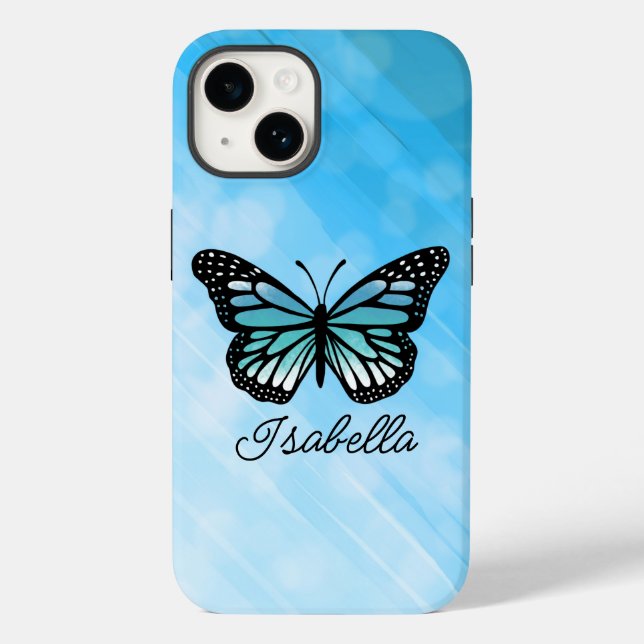 Blauer Schmetterling und Ihr Name Personalisiert Case-Mate iPhone Hülle (Rückseite)