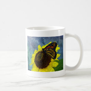 Blauer Schmetterling und Sonnenblume Hintergrund Tasse