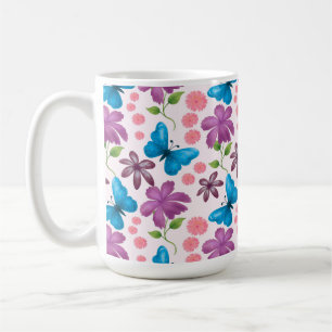 Blauer Schmetterling und violettes Blumenmuster Kaffeetasse