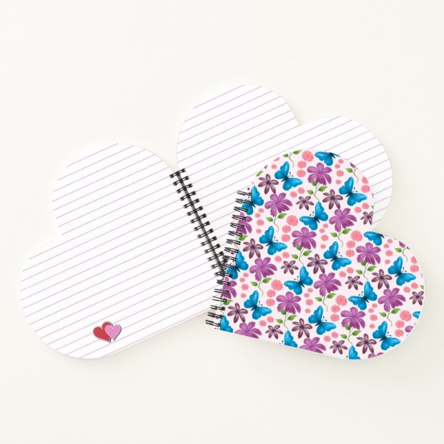 Blauer Schmetterling und violettes Blumenmuster Notizbuch (Innenseite)