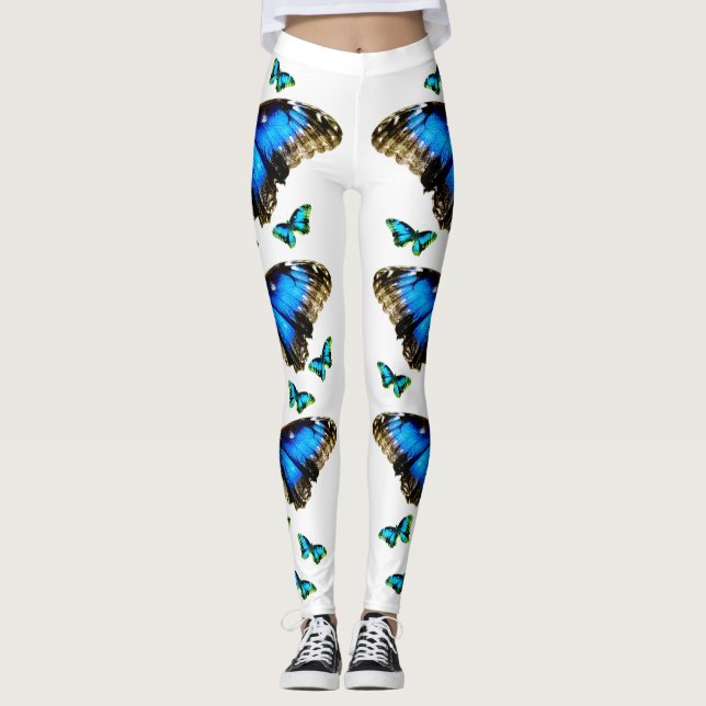 Blauer Schmetterling Volllange Leggings (Vorderseite)