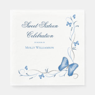 Blauer Schmetterling & Wirbel Sweet 16 Serviette