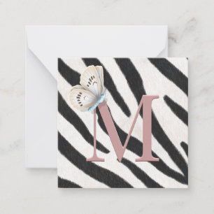 Blauer Schmetterling & Zebrafell-Rose-Monogramm in Mitteilungskarte