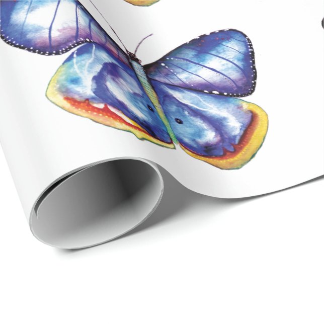 Blauer Schmetterlings-MattPackpapier, 30 in x 6 ft Geschenkpapier (Rolleneckpunkt)