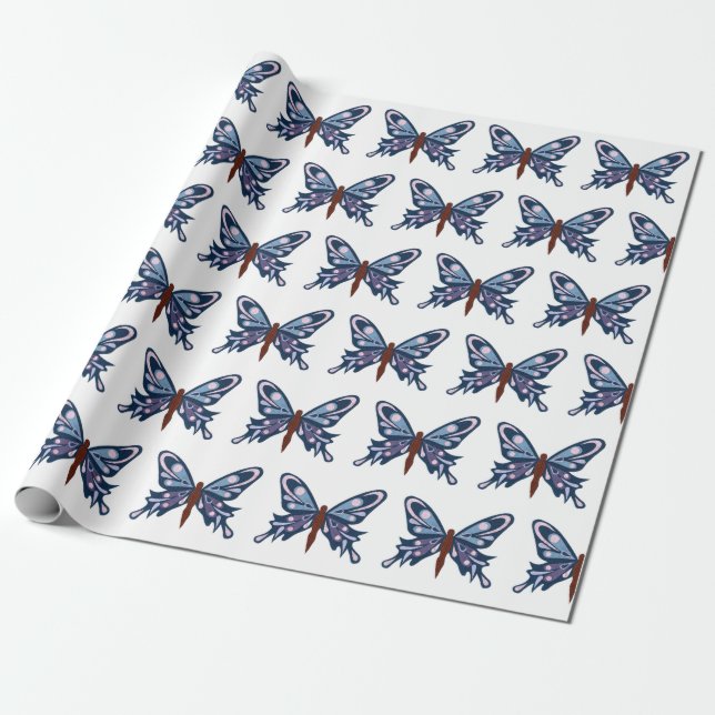 "Blauer Schmetterlings-" MattPackpapier Geschenkpapier (Ungerollt)