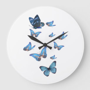 Blauer Schmetterlingsgarten Wanduhr – Elegante Nat