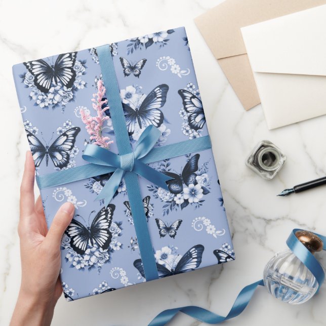 Blauer Schmetterlingsmuster-Geschenk Geschenkpapier (Schenken)