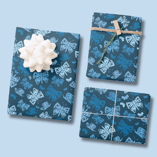 Blauer Schmetterlingsmuster Geschenkpapier Set