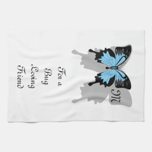 Blauer Schmetterlingsschatten Monogramm Geschirrtuch