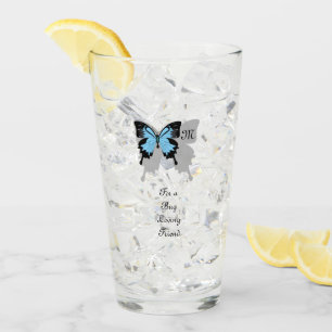 Blauer Schmetterlingsschatten Monogramm Glas