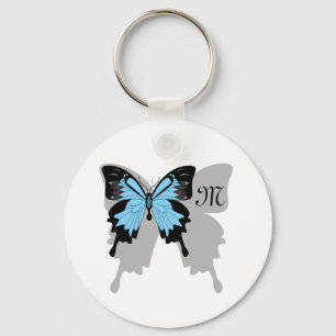 Blauer Schmetterlingsschatten Monogramm Schlüsselanhänger