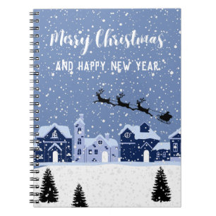 Blauer Schnee mit Santa und Rentierferien Notizblock
