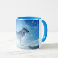 Blauer Schnee-Wolf-kombinierte Tasse
