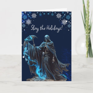 Blauer Schneeblume Sensenmann Lustiger Horror Weih Karte