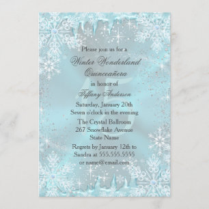 Blauer Schneeblumen-Winter-Wunderland-Quinceanera Einladung