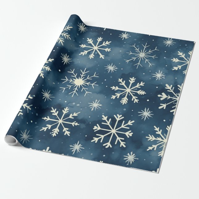 Blauer Schneefall Weihnachten Geschenkpapier (Ungerollt)
