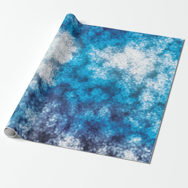 Blauer Schneeflocke Bokeh Glitzer-Schnee Geschenkpapier (Ungerollt)