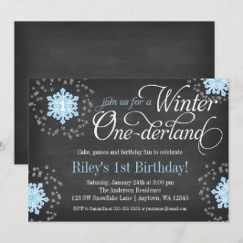 Blauer Schneeflocke-Tafel-Winter Onederland Einladung