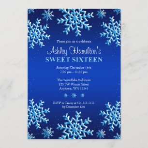 Blauer Schneeflocke-Winter-Märchenland-Bonbon 16 Einladung