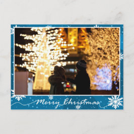 Blauer Schneeflocken Foto Weihnachten Postkarte