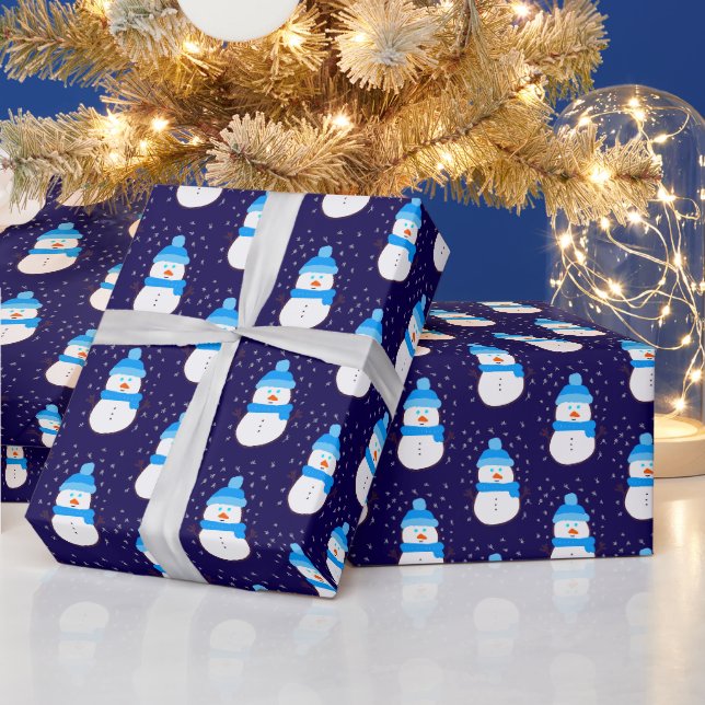 Blauer Schneemann im Schneegestöber Geschenkpapier (Feiertage)