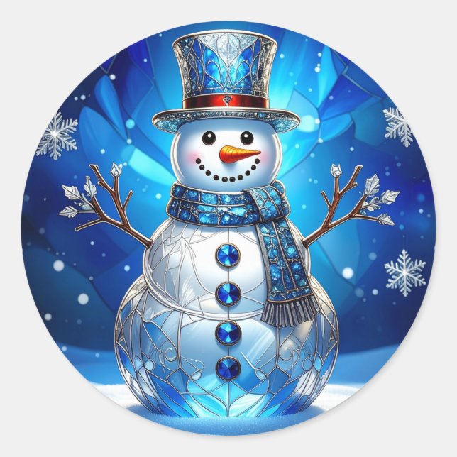 Blauer Schneemann-Schneeflocken-Feiertags-Aufklebe Runder Aufkleber (Vorderseite)
