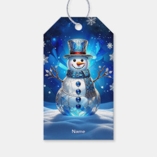 Blauer Schneemann-Schneeflocken-Feiertags-Geschenk Geschenkanhänger