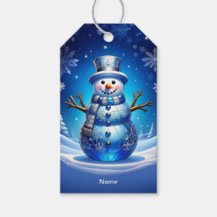 Blauer Schneemann-Schneeflocken-Feiertags-Geschenk Geschenkanhänger