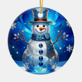 Blauer Schneemann-Schneeflocken-Weihnachtsbaumschm Keramik Ornament