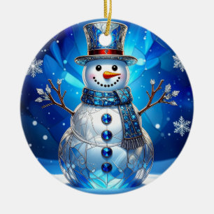 Blauer Schneemann-Schneeflocken-Weihnachtsbaumschm Keramik Ornament