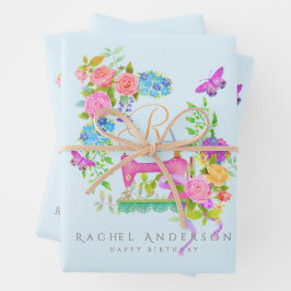 Blauer Schnitt der Ribbon Floral Geschenkpapier Set