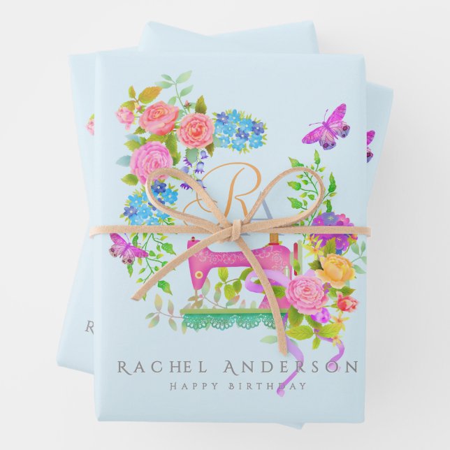 Blauer Schnitt der Ribbon Floral Geschenkpapier Set (Beispiel)