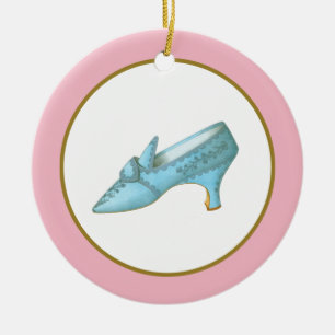 Blauer Schuh mit rosa und goldenem Rand Keramik Ornament