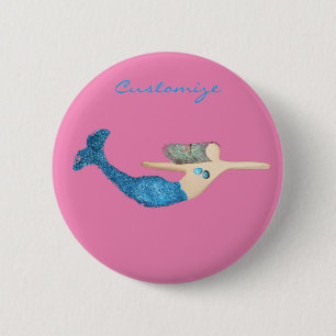 Blauer Schwanz Mermaid Schwimmbad Thunder_Cove Button