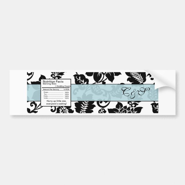 Blauer/schwarzer BlumenDamast Hochzeitssiegel Autoaufkleber (Vorne)