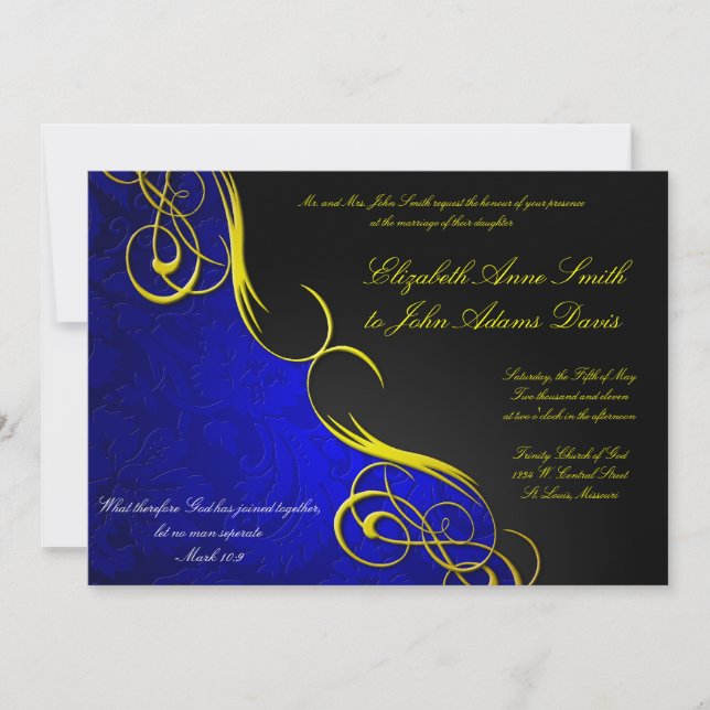 Blauer/schwarzer Hochzeitsempfang mit HalbDamast Einladung (Vorderseite)