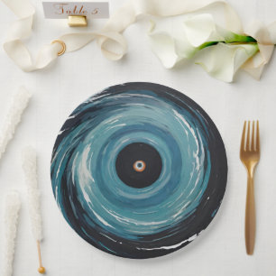 Blauer schwarzer Loch Drain Spiraleffekt Pappteller