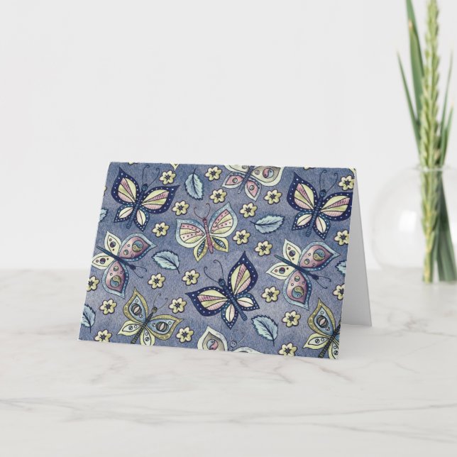 Blauer schwarzer Schmetterling-Muster - Blankokart Feiertagskarte (Vorderseite)