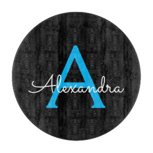 Blauer schwarzer Skriptname Schneidebrett