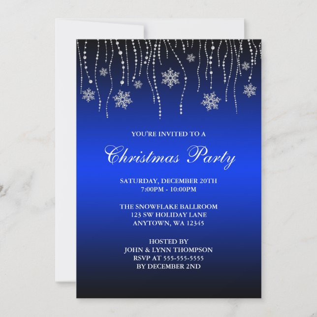 Blauer Schwarzer Spargel Schneeflocken Weihnachtsf Einladung (Vorderseite)