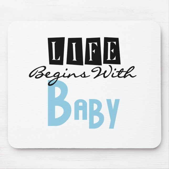 Blauer/Schwarzer Text Leben beginnt mit Baby Mousepad (Vorne)