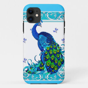 Blauer Schwengel und Pfauendesign iPhone 11 Hülle