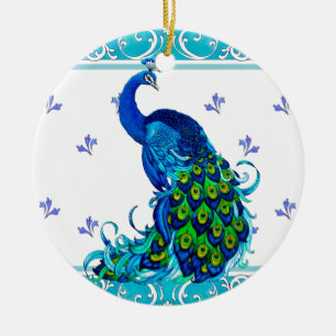 Blauer Schwengel und Pfauendesign Keramikornament