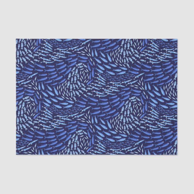 Blauer schwimmender Meeresfisch - Dunkel Seidenpapier (Vorderseite)