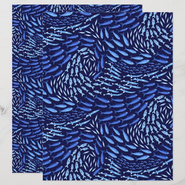 Blauer schwimmender Ozeanfisch - dunkles Scrapbook (Vorne/Hinten)