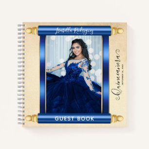 Blauer Scroll Foto Quinceañera Budget-Gästebuch Notizbuch