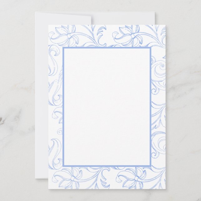 Blauer Scrolltyp des Cornflower-Typs gemustert lee Einladung (Vorderseite)
