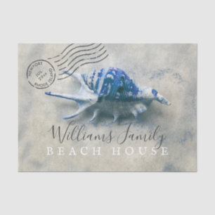 Blauer Seashell-mit Monogramm Küstenname Seidenpapier