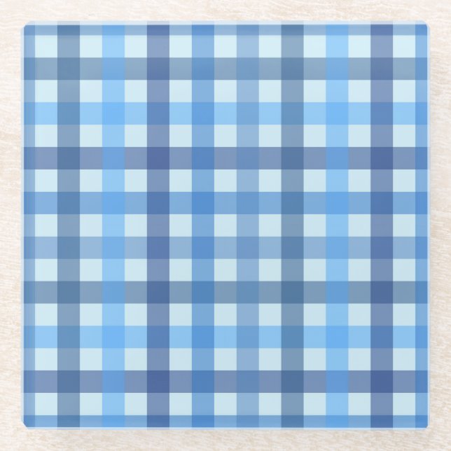 Blauer Sechsfarbiger Gingham-Muster Glasuntersetze Glasuntersetzer (Vorderseite)